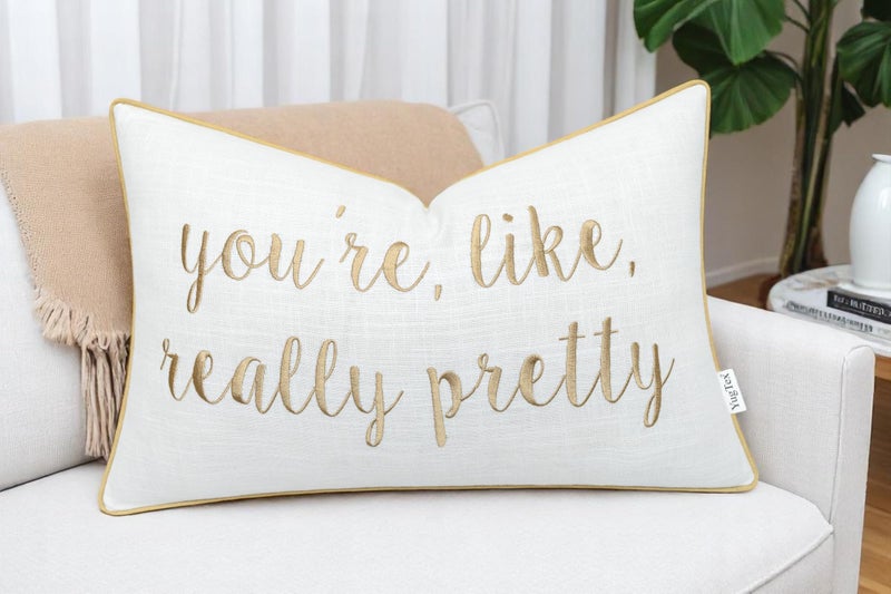YugTex Romantic Couple Love Sentiment Embroidered Decorative Sayings Lumbar Accent Throw Pillowcase - Really Pretty Phrase Decor for Wedding, Anniversary, Valentine - 12x20 Inches, Ivory - Image 1